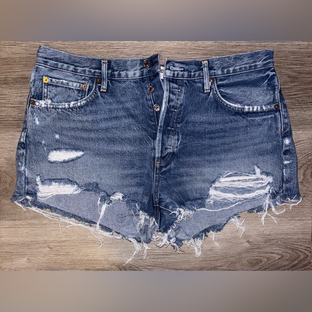 Agolde Blue Distressed Jean Shorts
